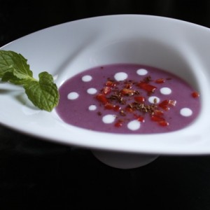 purple sweet potato soup - coconut, red chile, toasted cumin