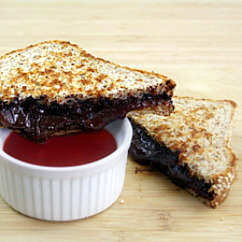 Grilled Cheese and Dark Chocolate Sandwich with Strawberry Dipping Sauce
