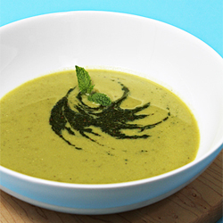 Sweet pea soup with cumin-mint coulis