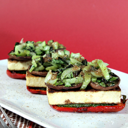Grilled vegetable napoléons with spicy scallion vinaigrette