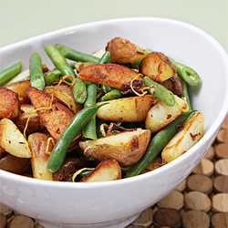 Sautéed haricots verts with baby red potatoes and lemon zest