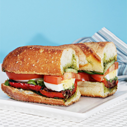 Pan bagnat with grilled peppers and basil vinaigrette